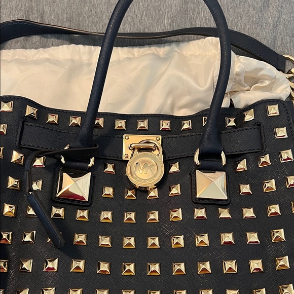 Michael Kors Navy and Gold Studded Saffiano Tote Bag - Picture 2 of 7